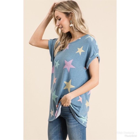 💙LAST! Star Print ⭐️Super Soft Drop Shoulder Top! - Picture 5 of 8